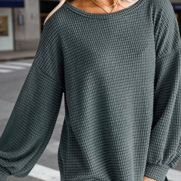 Scarlett Tops - Cozy Waffle Knit Pullover - Slate Green NWTs Size 2xl